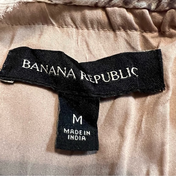 Banana Republic Snakeskin Dress Medium Chiffon Keyhole Smocked Neutral Tassels - Picture 11 of 11